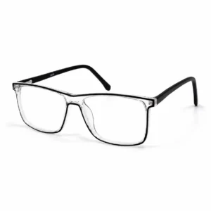 Clear rectangular computer glasses frame featuring a thin black inner rim outline and solid black temples.