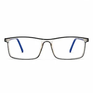 OP-0419 Clear Square Glasses with Black Rim Accent and Blue Temples | Optomom