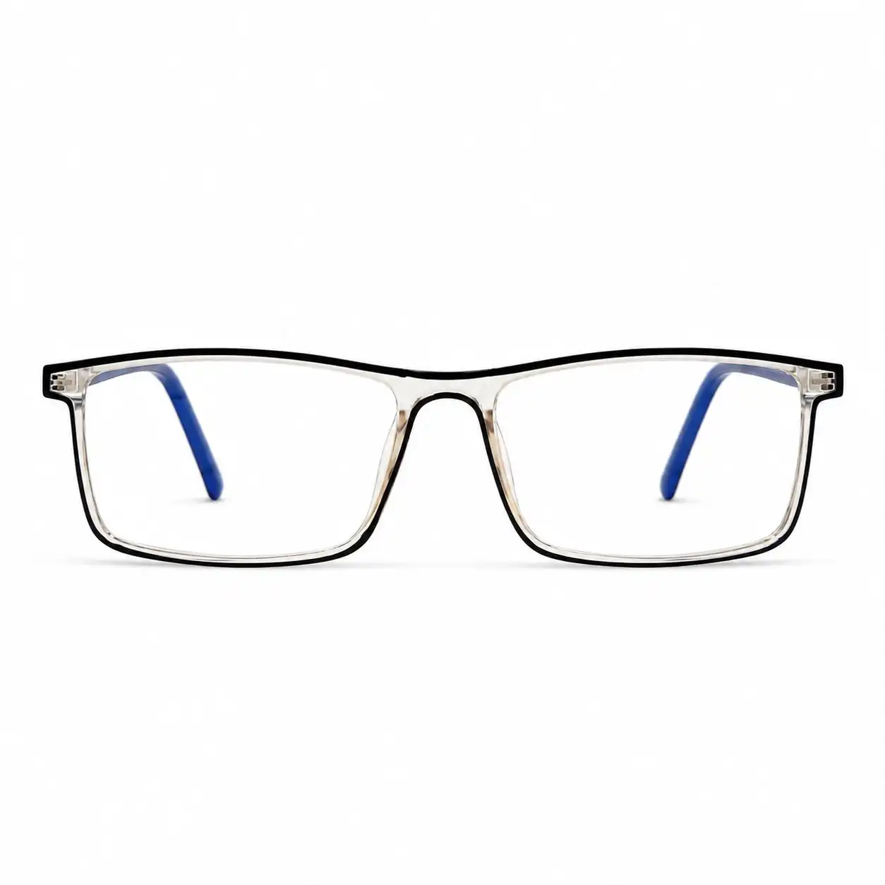 OP-0419 Clear Square Glasses with Black Rim Accent and Blue Temples | Optomom