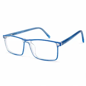 OP-0420 Clear and Blue Square Glasses with Translucent Blue Temples | Optomom
