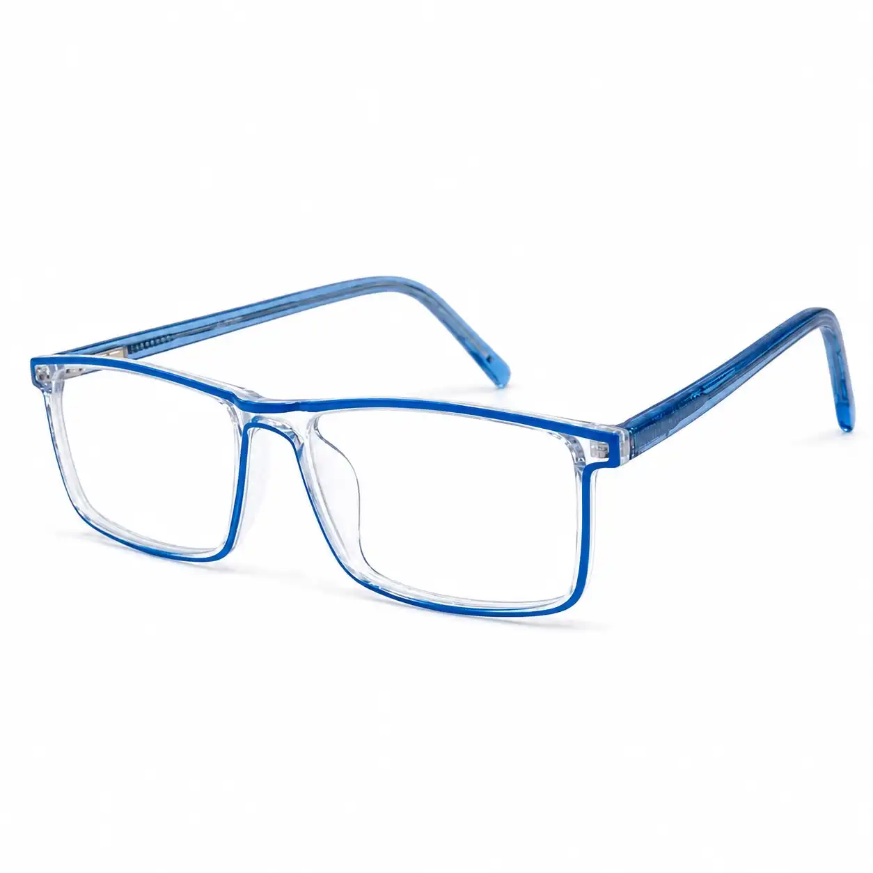 OP-0420 Clear and Blue Square Glasses with Translucent Blue Temples | Optomom