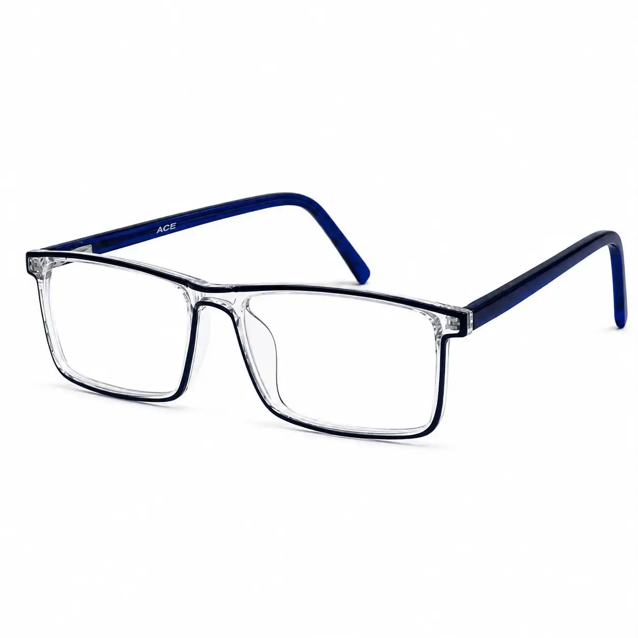 OP-0421 Clear Rectangular Square Glasses with Royal Blue Temples | Optomom