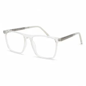 OP-0423 Clear White Square Glasses with Patterned Metal Arms | Optomom