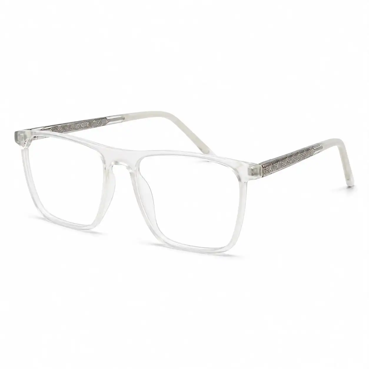OP-0423 Clear White Square Glasses with Patterned Metal Arms | Optomom