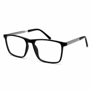 OP-0424 Shiny Black Square Glasses with Patterned Metal Arms | Optomom