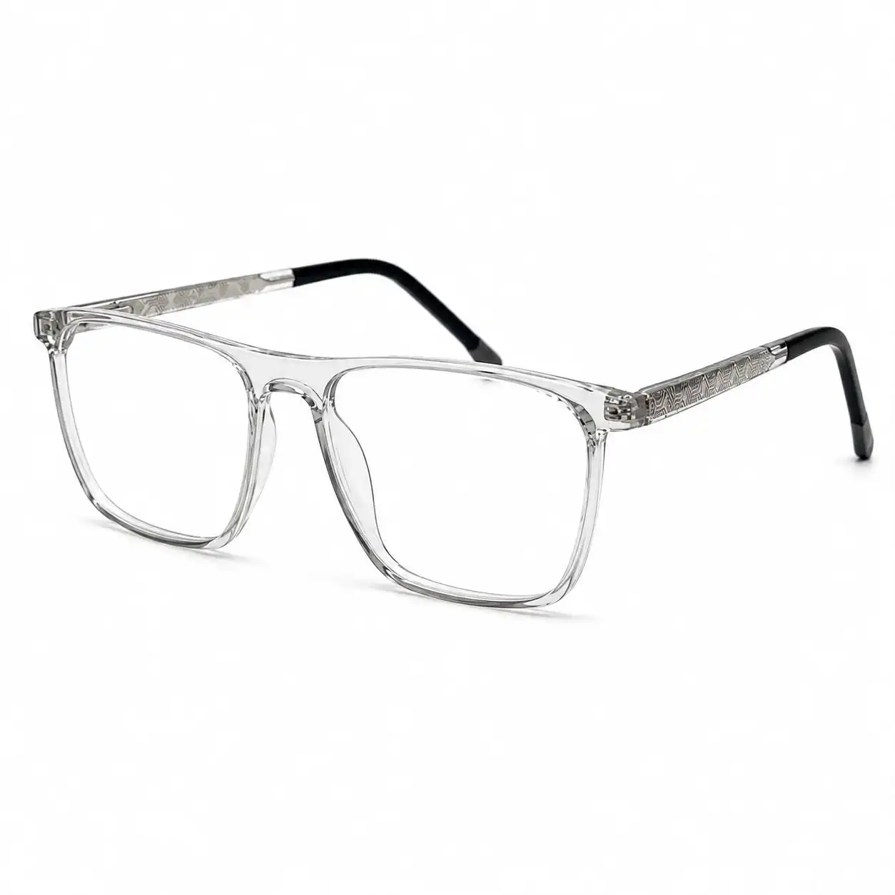 OP-0428 Clear Square Glasses with Patterned Metal Arms | Optomom