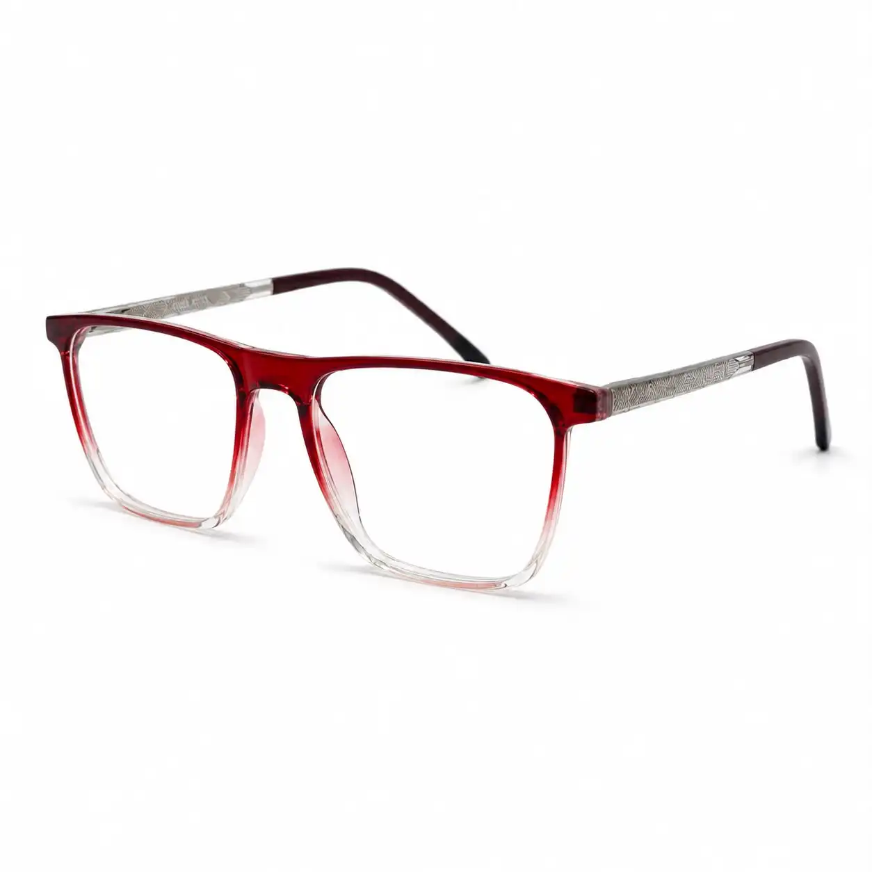 OP-0430 Red Gradient Square Glasses with Patterned Metal Arms | Optomom