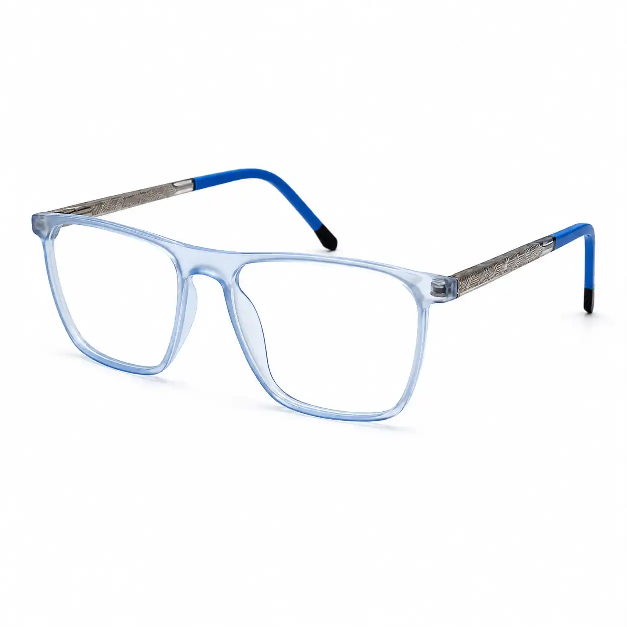 OP-0431 Clear Blue Square Glasses with Patterned Metal Arms | Optomom