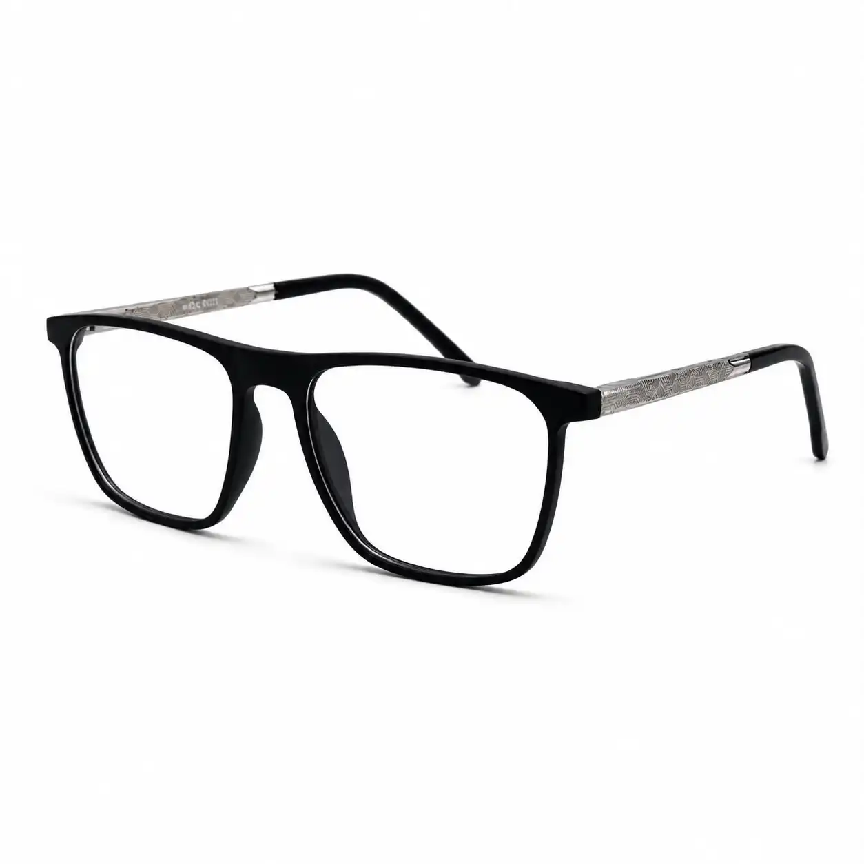 OP-0432 Matte Black Square Glasses with Patterned Metal Arms | Optomom