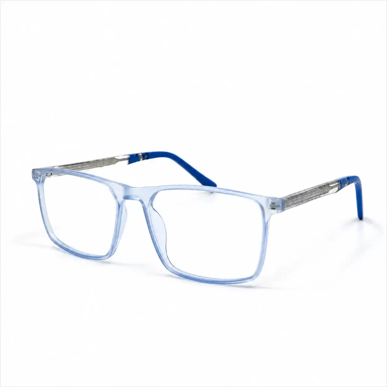 OP-0433 Clear Light Blue Square Glasses with Patterned Metal Arms | Optomom