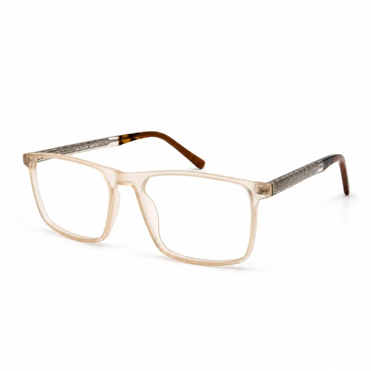 OP-0434 Clear Beige Square Glasses with Patterned Metal Arms | Optomom