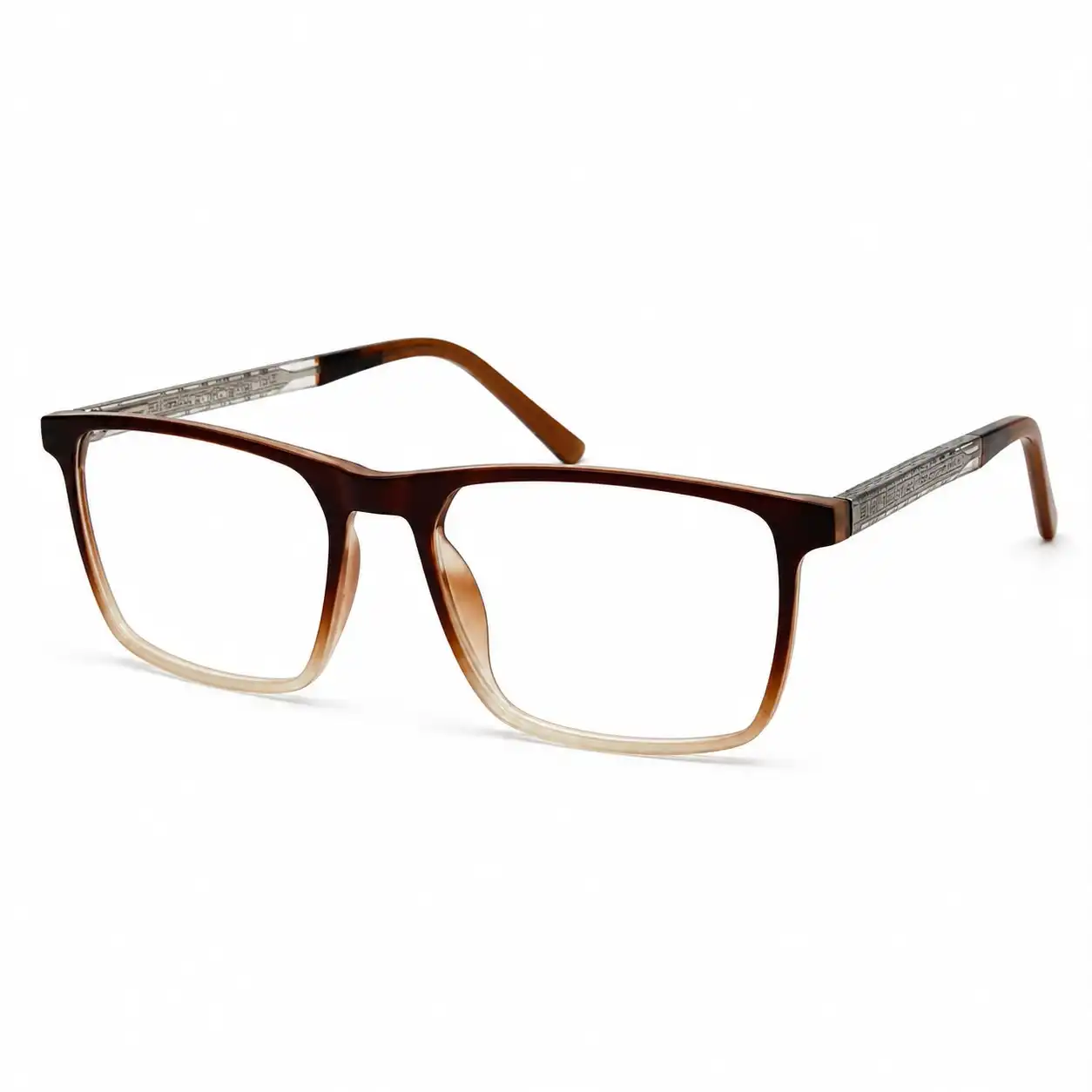 OP-0436 Brown Gradient Square Glasses with Patterned Metal Arms | Optomom