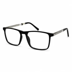 OP-0437 Matte Black Rectangle Glasses with Patterned Metal Arms | Optomom