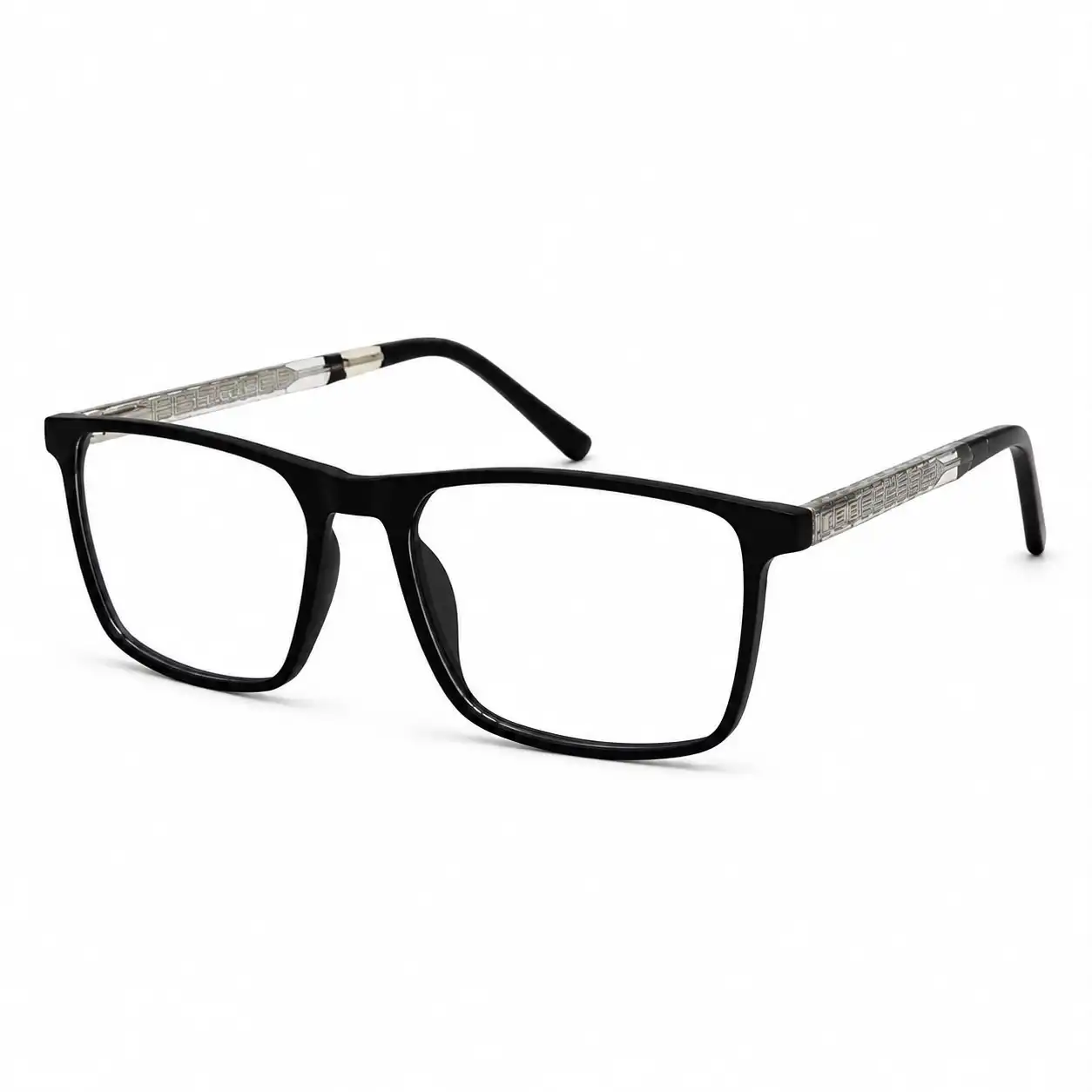 OP-0437 Matte Black Rectangle Glasses with Patterned Metal Arms | Optomom