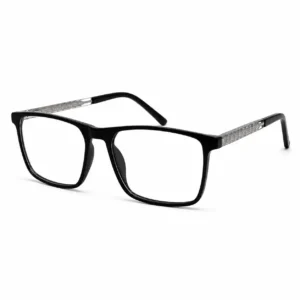 OP-0439 Classic Black Square Glasses with Patterned Metal Arms | Optomom