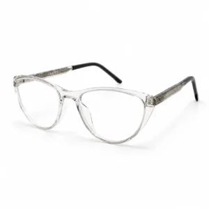 OP-0447 Crystal Clear Cat-Eye Eyewear for Women with Engraved Metal Temples | Optomom