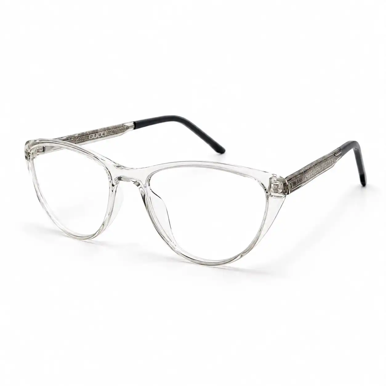 OP-0447 Crystal Clear Cat-Eye Eyewear for Women with Engraved Metal Temples | Optomom