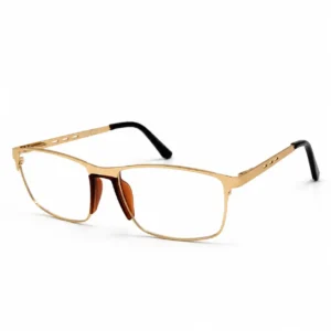 Polished gold metallic full rim frame for men, ideal as executive computer glasses for daily corporate wear.