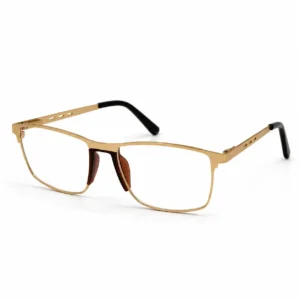 Gold metal rectangular full rim frame for men, ideal as executive computer glasses for office wear.