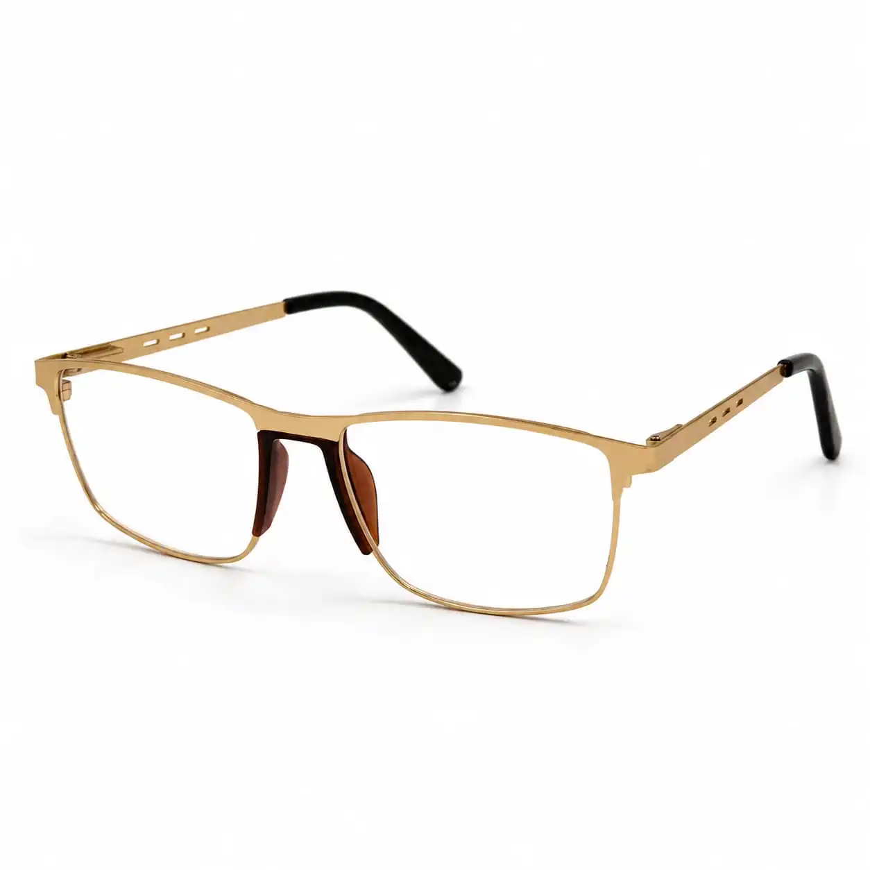 Gold metal rectangular full rim frame for men, ideal as executive computer glasses for office wear.