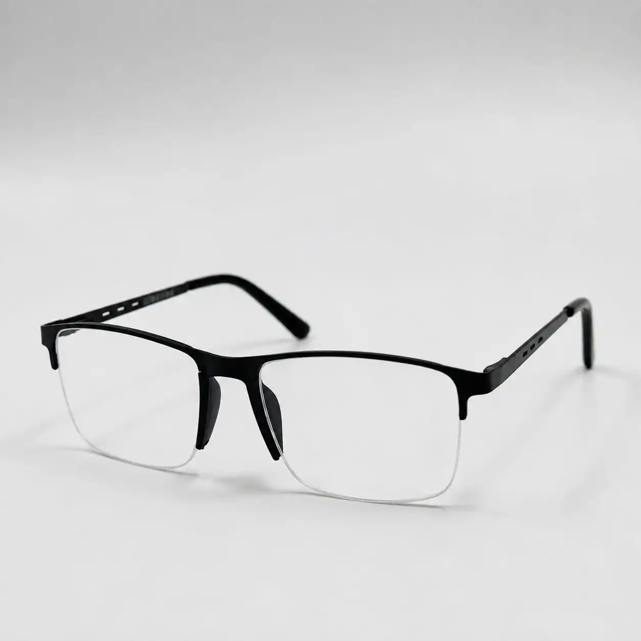 Matte black half rim rectangular frame for men & women, ideal as lightweight computer glasses for long office hours.