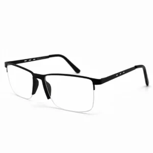 Matte black semi-rimless rectangular frame for men, perfect as lightweight computer glasses for corporate office wear.