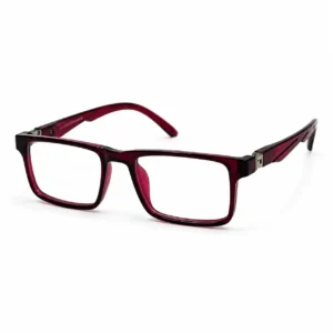 Translucent maroon rectangular frame for men & women, ideal as durable computer glasses for long office hours.