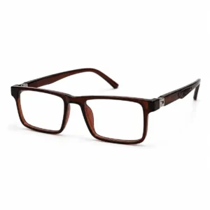Translucent amber brown rectangular frame for men & women, ideal as durable computer glasses for long office hours.