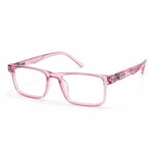 Light transparent pink rectangular frame for women, perfect as durable computer glasses for long office hours.
