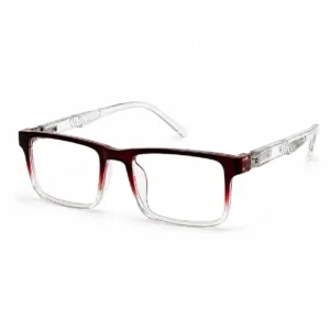 Red gradient to clear rectangular frame for men & women, ideal as durable computer glasses for long office hours.