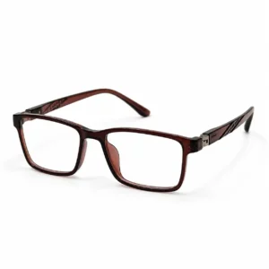 Translucent wine red rectangular frame for men and women, ideal as durable computer glasses for long office hours.