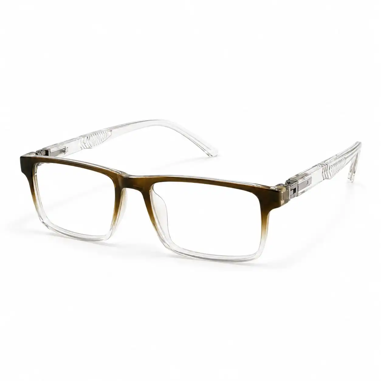 Brown gradient to clear rectangular frame for men and women, ideal as computer glasses for daily office work.