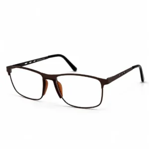 Dark metallic brown rectangular metal frame for men & women, ideal as durable office work glasses for long screen hours.