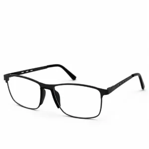 Sleek matte black metal rectangular eyeglasses frame for men and women, ideal for daily office work and study.