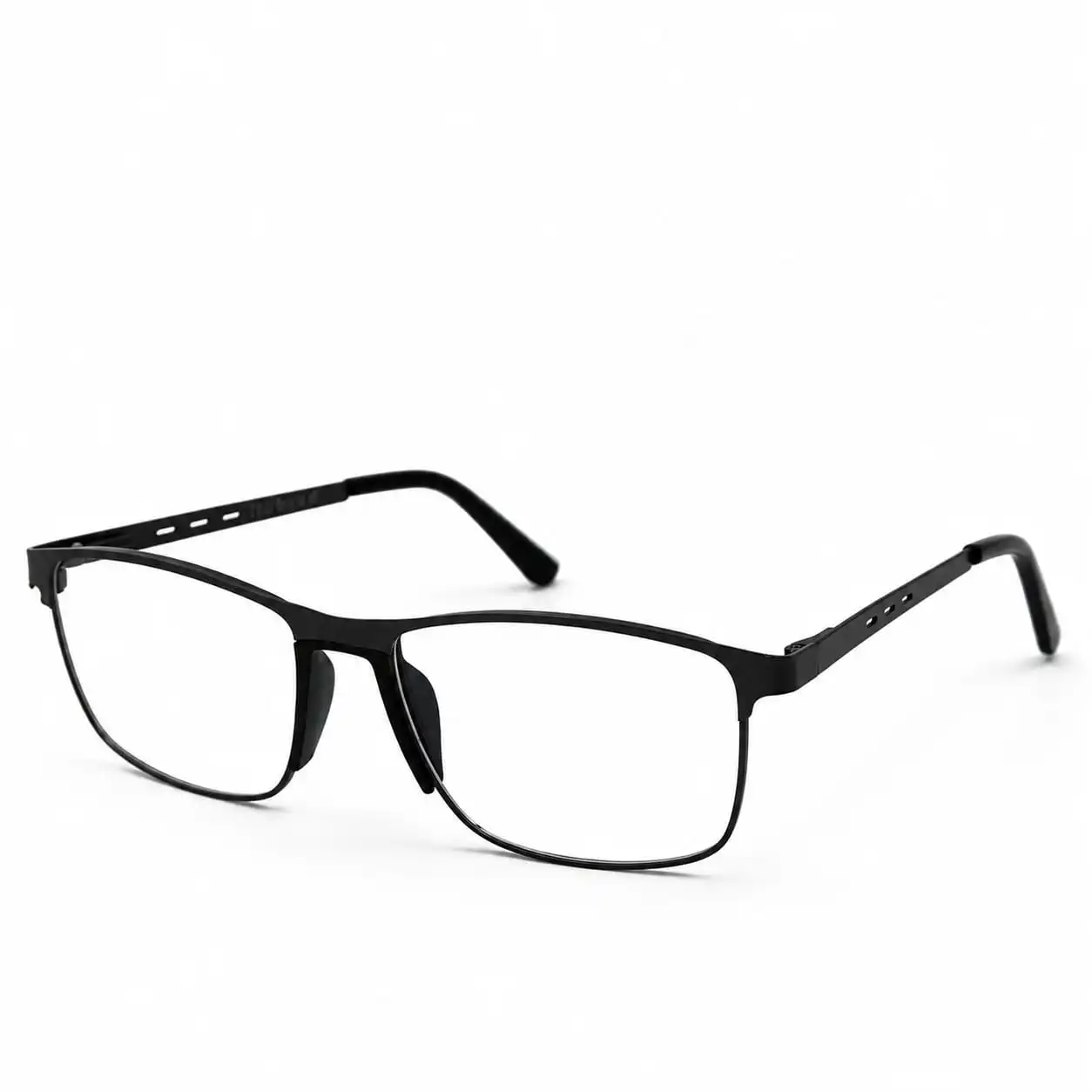 Sleek matte black metal rectangular eyeglasses frame for men and women, ideal for daily office work and study.