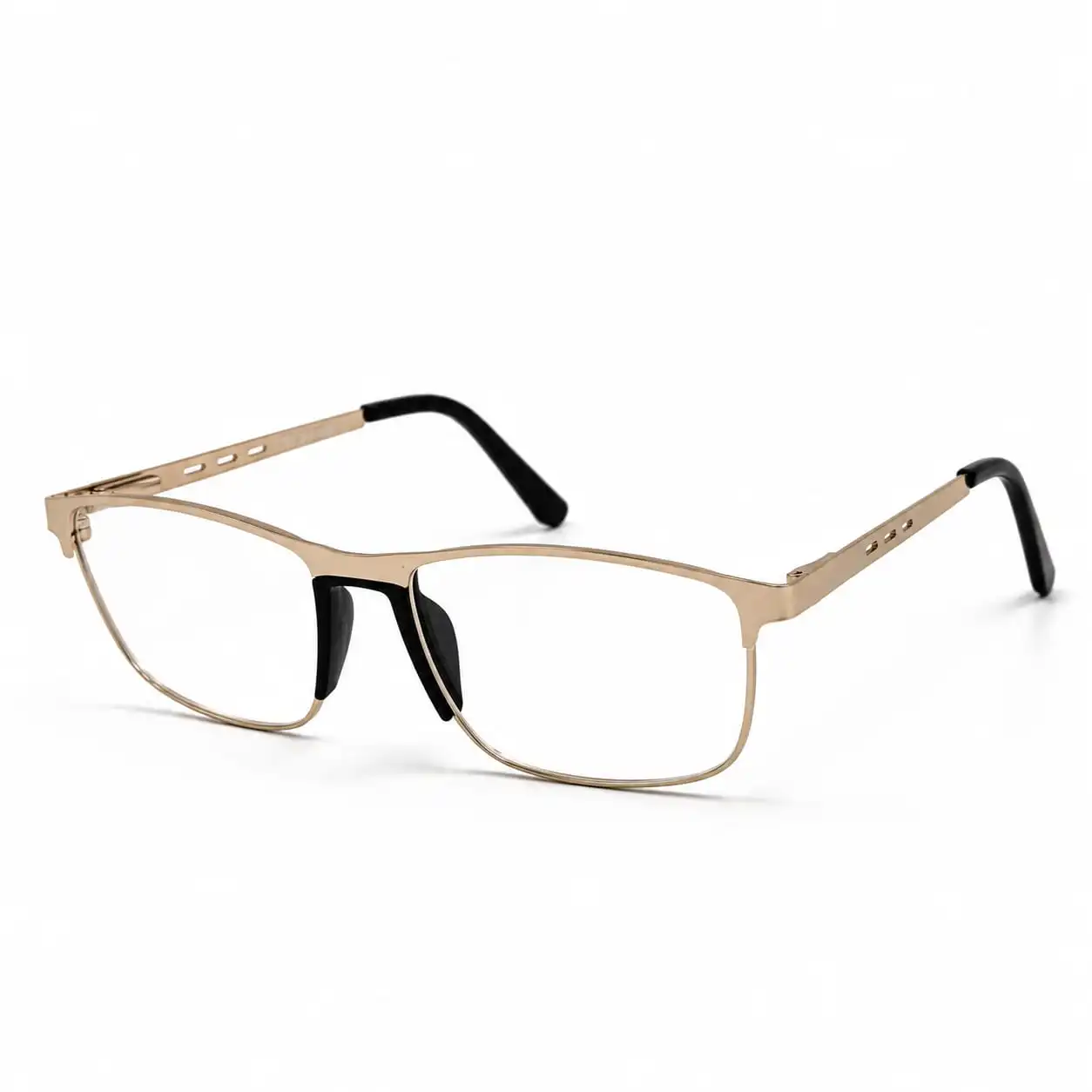 Gold metal rectangular full rim frame for men, ideal as executive eyeglasses for office wear.
