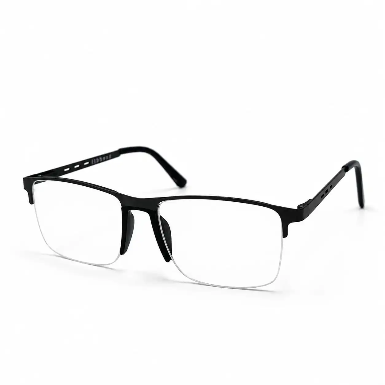 Matte black semi-rimless rectangular frame for men & women, ideal for corporate office work and daily screen hours.