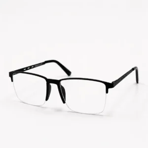 Matte black semi-rimless rectangular frame for men & women, ideal for corporate office work and daily screen hours.