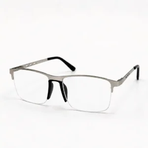 Silver semi-rimless rectangular frame for men & women, ideal for corporate office work and daily screen hours.