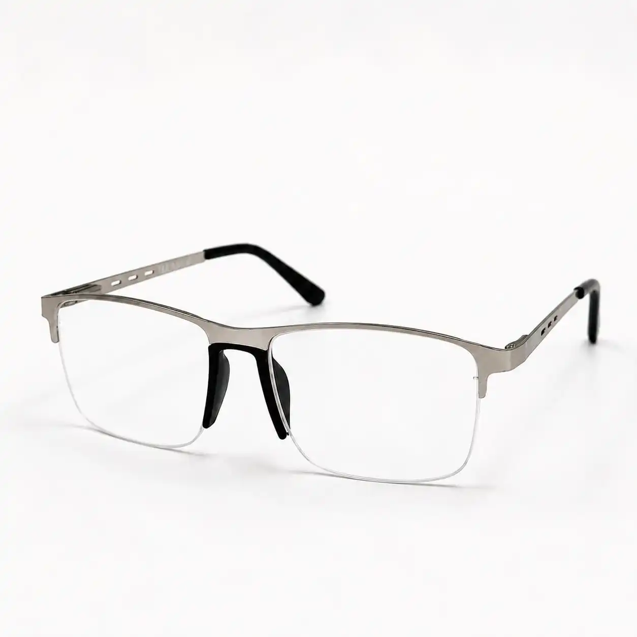 Silver semi-rimless rectangular frame for men & women, ideal for corporate office work and daily screen hours.