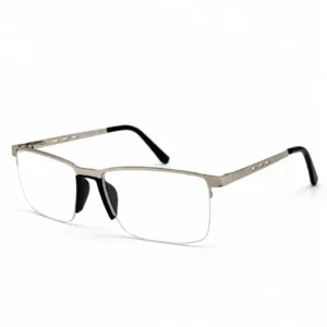 Silver semi-rimless rectangular frame for men & women, ideal for corporate office work and daily screen hours.