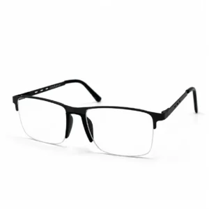 Matte black semi-rimless rectangular frame for men & women, ideal for corporate office work and daily screen hours.
