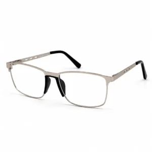 Silver metal full-rim rectangular frame for men & women, ideal for corporate office work and daily screen hours.