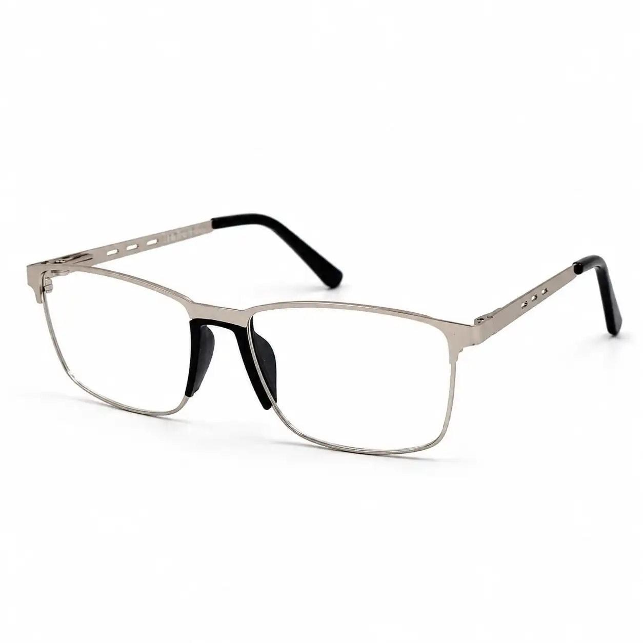 Silver metal full-rim rectangular frame for men & women, ideal for corporate office work and daily screen hours.
