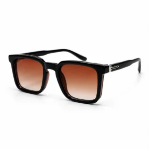 Glossy black square sunglasses with gradient brown lenses and a silver hinge accent, a bold daily eyewear option for men.