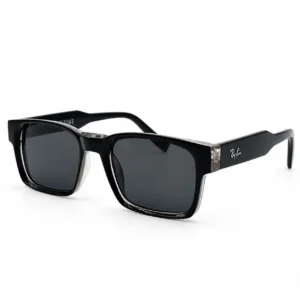 Glossy black square plastic sunglasses frame with dark lenses and subtle clear inner layer for men and women.