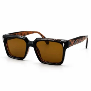 Tortoise shell square plastic sunglasses frame with brown lenses for men and women.