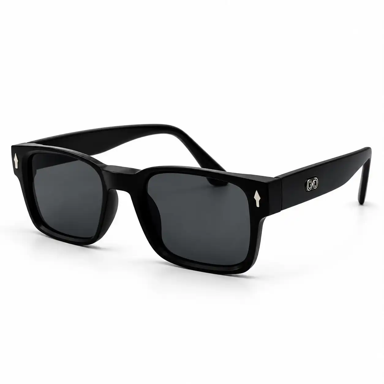 Matte black square plastic sunglasses frame with dark lenses for men and women.