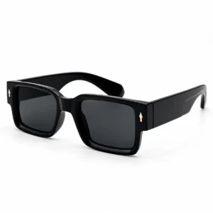 Glossy black square plastic sunglasses frame with dark lenses for men and women.