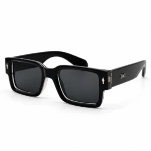 Glossy black square plastic sunglasses frame with dark lenses for men and women.